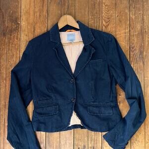 Lucky Brand women’s vintage 90s blazer jacket cropped cotton navy blue size med
